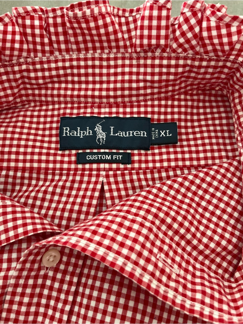 Refashioned Ralph Lauren Red and White Gingham Button-Down Ruffle Collar - Picture 6 of 6